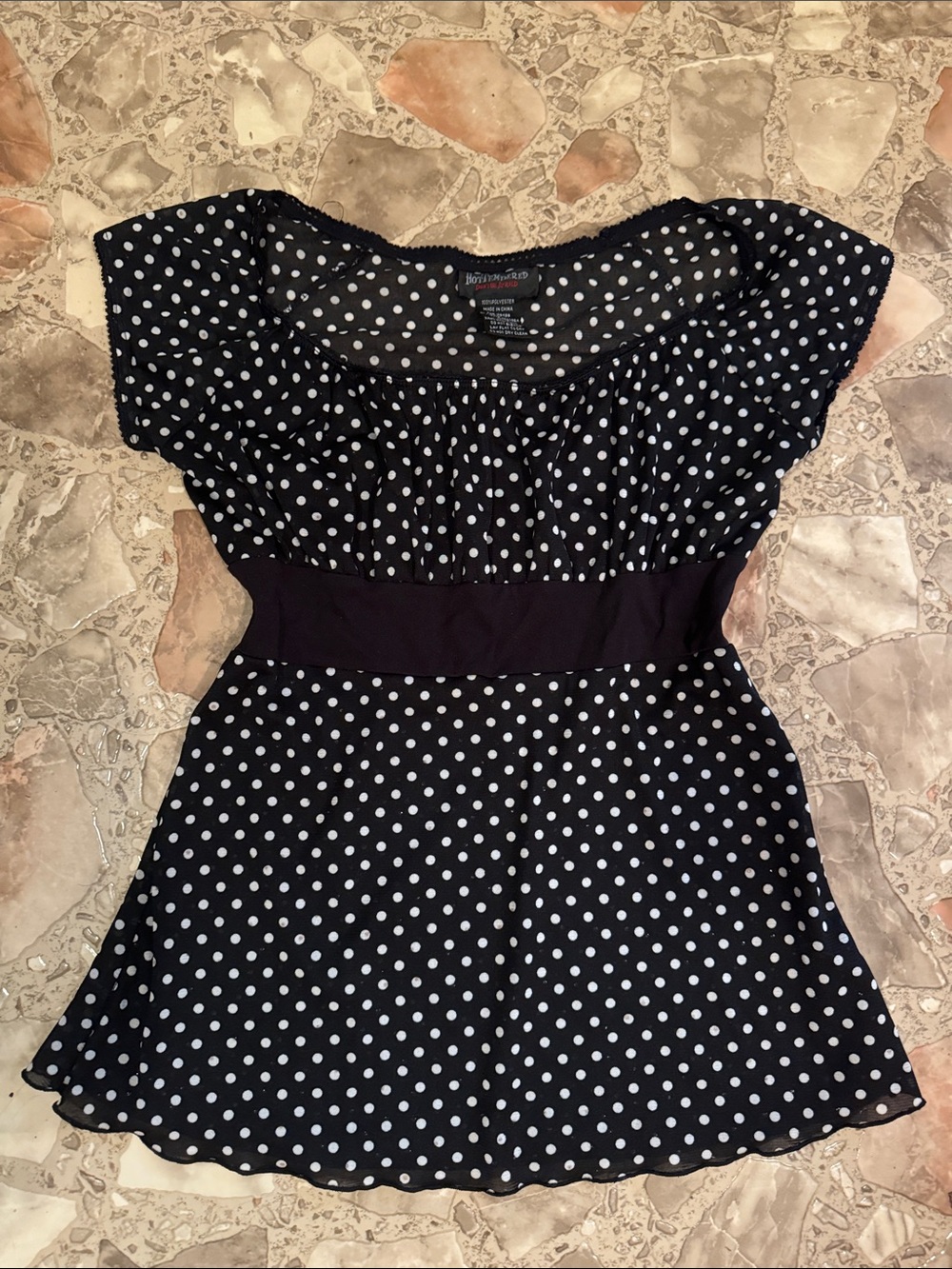 Black Polka Dot Y2k Babydoll Top
